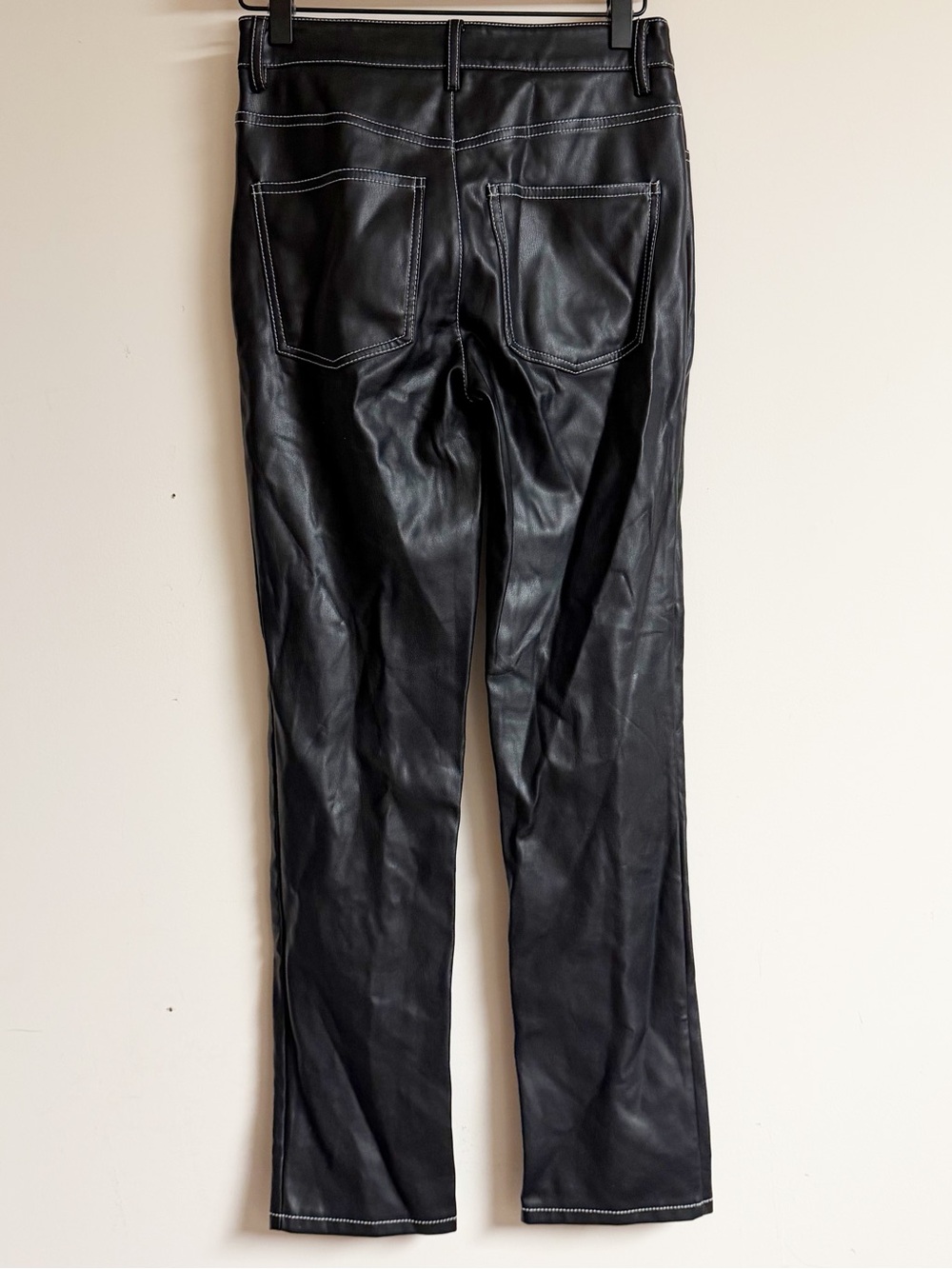Staud Faux Leather Jeans w Contrast Stitching Size 0 - Picture 5 of 8